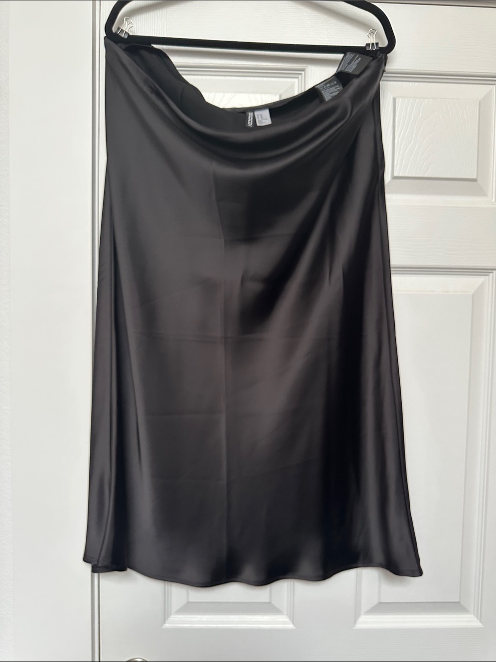 H&M Black Satin A-Line Midi Skirt